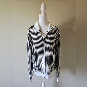 Lululemon Grey And White Striped Zip Up Sweater Medium